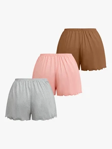 Bisouelle Spring/Summer New Minimalist Blank Ruffle Hem Shorts 3pcs & Solid Color Minimalist Comfortable Home Pajama Pants 3pcs - Multicolor - View 10