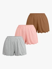 Bisouelle Spring/Summer New Minimalist Blank Ruffle Hem Shorts 3pcs & Solid Color Minimalist Comfortable Home Pajama Pants 3pcs - Multicolor - View 9