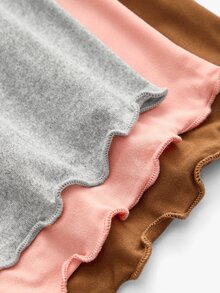 Bisouelle Spring/Summer New Minimalist Blank Ruffle Hem Shorts 3pcs & Solid Color Minimalist Comfortable Home Pajama Pants 3pcs - Multicolor - View 11