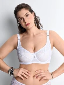 Slumbrini 3 Peças Sutiãs Plus Size para Mulheres, Cor Sólida, Renda Fina, Sem Arame, Laço, Levantamento Subbusto, Lingerie Confortável - Multicolorido - Visão 4