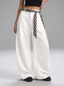 SHEIN EZwear White Plus Size Women's Wide Leg Loose Casual Suit Pants - White - View 5