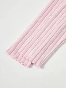 女童 2 件組休閒極簡套裝，秋季穿搭，粉色牛奶絲面料修身拉鍊夾克與鬆緊腰修身喇叭褲 - 粉色 - 查看 6