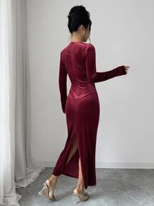 Elenzga Women's Fashion Elegant Beaded Decor Dress - Burgundy - View 2