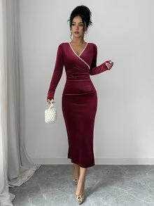 Elenzga Women's Fashion Elegant Beaded Decor Dress - Burgundy - View 7
