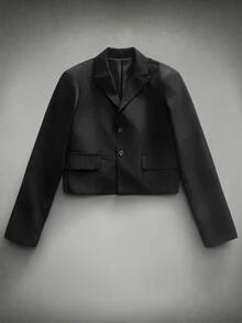 GETOML Men's Black Summer Smart Formal Solid Color Lapel Neck Single-Breasted Casual Suit Jacket,Cropped Blazer Tuxedo Jacket - Multicolor - View 4