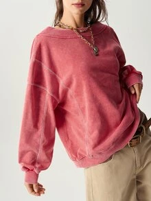 Bohemela Women's Long Sleeve Knot Design Loose Casual Sweatshirt - Red - View 7