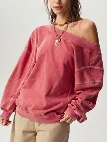 Bohemela Women's Long Sleeve Knot Design Loose Casual Sweatshirt - Red - View 2