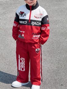 兒童小男孩寬鬆休閒運動夾克與長褲兩件套，舒適極簡運動服裝套裝，適合秋冬 - 彩色 - 查看 4