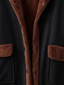 SHEIN Clasi Lapel Decor Pocket Thermal Lined Jacket, Autumn/Winter Coat, Minimalist Elegant - Black - View 4
