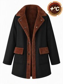 SHEIN Clasi Lapel Decor Pocket Thermal Lined Jacket, Autumn/Winter Coat, Minimalist Elegant - Black - View 5