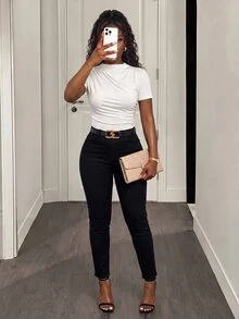 BamGleam Solid Ruched Slim Fit Bodysuit - White - View 2