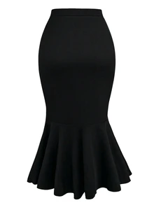 Sweetra CURVE Plus Ruched Mermaid Hem Maxi Skirt Fall - Black - View 2