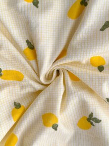 SHEIN Lemon Print Contrast Piping Button Front Long Sleeve Casual Pajama Set - Yellow - View 6