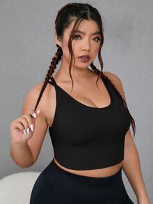Rhythm Era Plus Size Sports Bra Backless Criss Cross Memotong Plain - Hitam - View 3