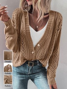 EMERY ROSE Cárdigan de punto abierto con hombros caídos, blusas de manga larga - Marrón - Ver 3