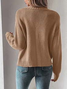 EMERY ROSE Cárdigan de punto abierto con hombros caídos, blusas de manga larga - Marrón - Ver 2