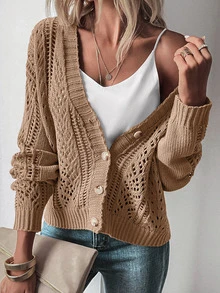 EMERY ROSE Cárdigan de punto abierto con hombros caídos, blusas de manga larga - Marrón - Ver 9