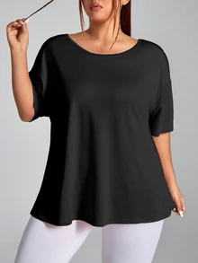 SHEIN Velisys Plus Size Women's Solid Color Sports Backless Short Sleeve T-Shirt Gym Active Black Dark Green Summer - Multicolor - View 6
