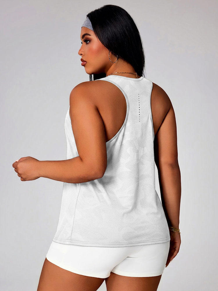 SHEIN Rhythm Era Camiseta de tirantes deportiva de moda con estampado para mujer talla grande - Blanco - Añade 5