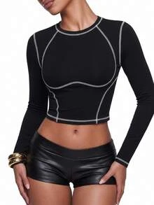 SHEIN ICON Colorblock Stitching T-Shirt - Black - View 1