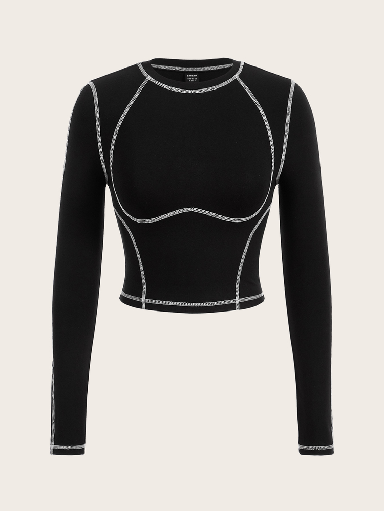 SHEIN ICON Colorblock Stitching T-Shirt - Black - View 3