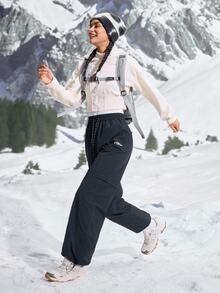 Exploreva Exploreva Women's Letter Print Drawstring Waist Detachable Hiking Pants - Dusty Blue - View 5