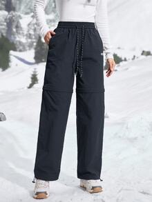 Exploreva Exploreva Women's Letter Print Drawstring Waist Detachable Hiking Pants - Dusty Blue - View 7
