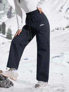 Exploreva Exploreva Women's Letter Print Drawstring Waist Detachable Hiking Pants - Dusty Blue - View 10