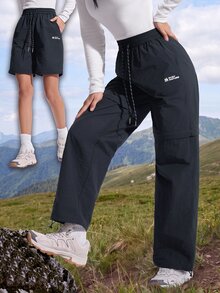 Exploreva Exploreva Women's Letter Print Drawstring Waist Detachable Hiking Pants - Dusty Blue - View 2