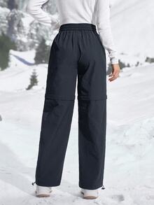 Exploreva Exploreva Women's Letter Print Drawstring Waist Detachable Hiking Pants - Dusty Blue - View 9