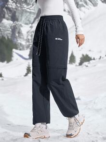 Exploreva Exploreva Women's Letter Print Drawstring Waist Detachable Hiking Pants - Dusty Blue - View 8