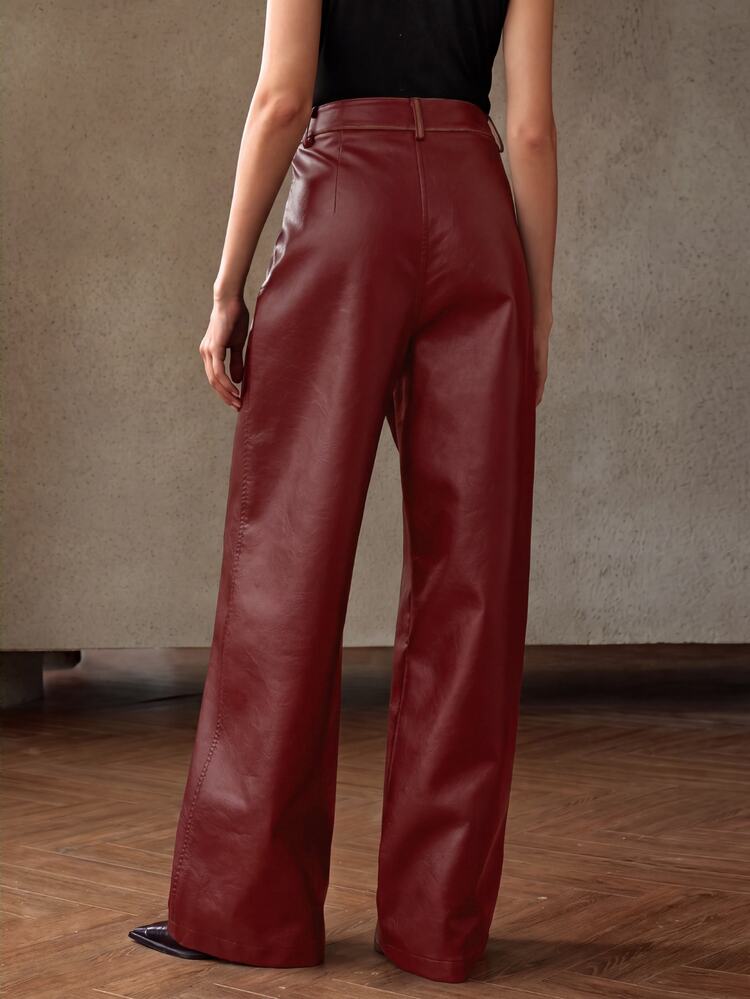 Anewsta Essential Women's Solid Color Casual Versatile Daily Travel Long Pants - Burgundy - View 7