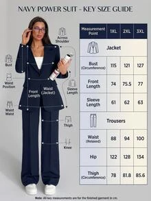 SHEIN Women Solid Color Two Pieces Outfits Sets Blazer Jacket And Pants - Navy Blue - View 8