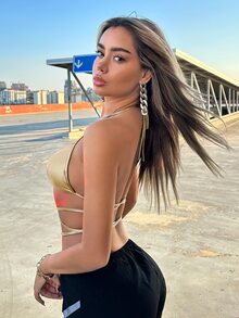 SHEIN ICON Crisscross Tie Backless Halter Golden Top - Gold - View 8