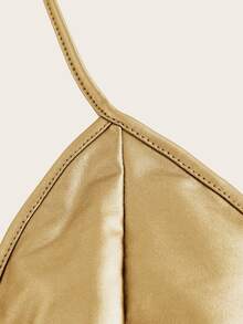 SHEIN ICON Crisscross Tie Backless Halter Golden Top - Gold - View 9