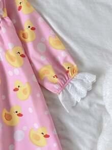 SHEIN Young Girls Young Girl Cute Cartoon Duck Autumn/Winter Home Dress - Multicolor - View 4