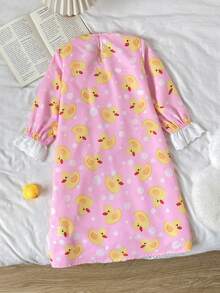 SHEIN Young Girls Young Girl Cute Cartoon Duck Autumn/Winter Home Dress - Multicolor - View 9