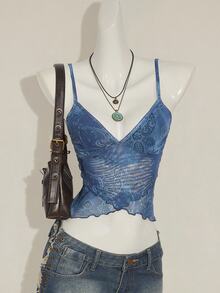 SHEIN ICON 女士休闲佩斯利印花度假背心 - 藍色 - 查看 3