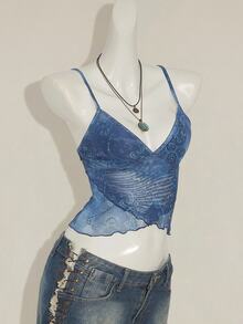 SHEIN ICON 女士休闲佩斯利印花度假背心 - 藍色 - 查看 7