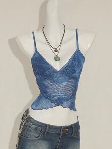 SHEIN ICON 女士休闲佩斯利印花度假背心 - 藍色 - 查看 10