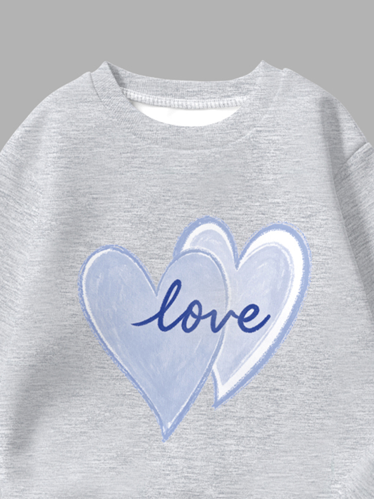 Girls' Heart & Letter Print Crew Neck Sweatshirt + All-Over Heart Print Leggings Casual 2 Pieces Set - Multicolor - View 6