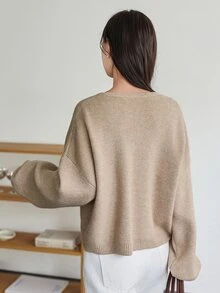 Dazy-Less Cardigan Lengan Panjang Wanita Warna Polos Kasual Serbaguna untuk Sehari-hari, Musim Gugur, Bisnis Kasual - Khaki - View 2
