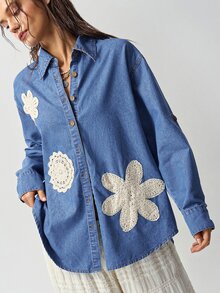 Bohemela Women's Vacation Casual Floral Embroidered Jacket - Blue - View 5