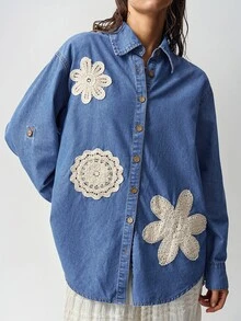 Bohemela Women's Vacation Casual Floral Embroidered Jacket - Blue - View 6