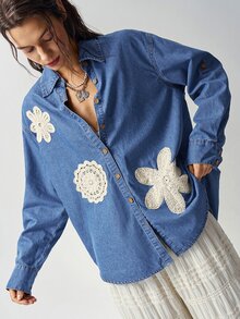 Bohemela Women's Vacation Casual Floral Embroidered Jacket - Blue - View 3
