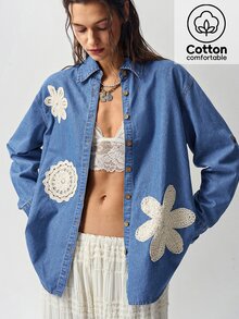 Bohemela Women's Vacation Casual Floral Embroidered Jacket - Blue - View 2