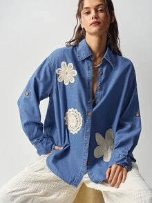 Bohemela Women's Vacation Casual Floral Embroidered Jacket - Blue - View 4