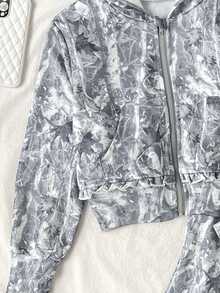 SHEIN Tween Girlkids Street Style Printed Zip-Up Hoodie And Sweatpants Casual Set - Multicolor - View 4