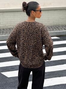 Muchica Women's Casual Leopard Print Sweatshirt, Autumn - White - View 3