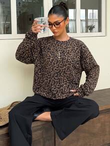 Muchica Women's Casual Leopard Print Sweatshirt, Autumn - White - View 7